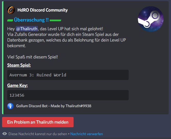 Anklicken zum Zoomen lvlup belohnung steamgame